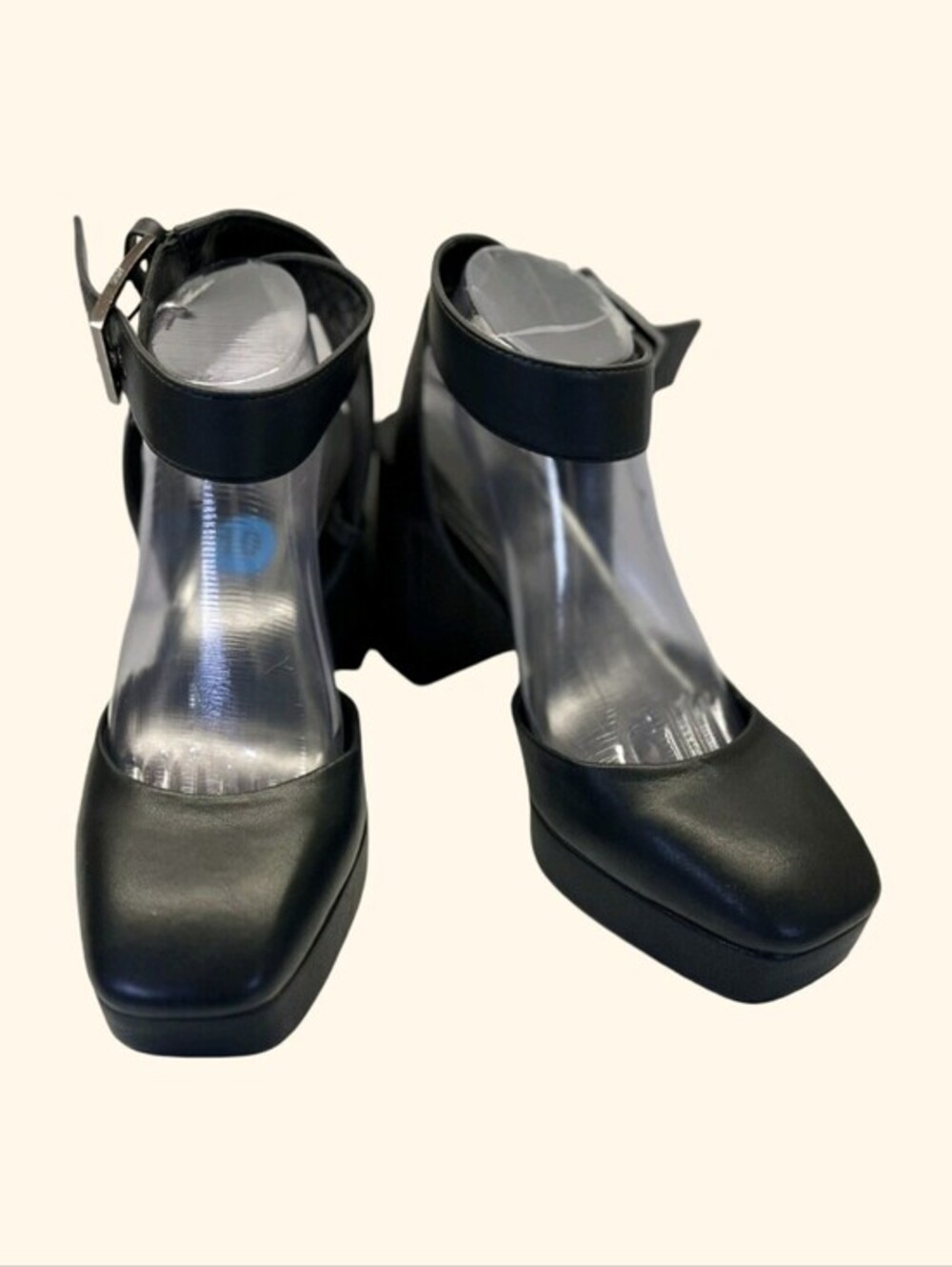 DKNY Black Leather Ankle Strap‎ Platform Block Heel Pumps Dress Shoes Size 8 New